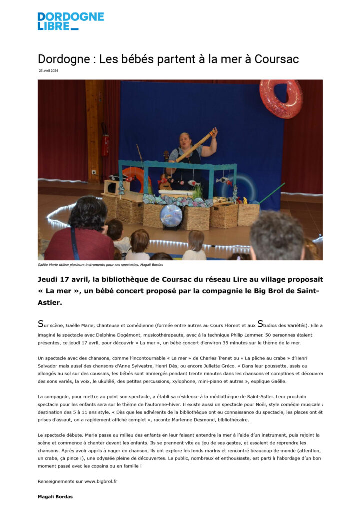 Article de la Dordogne Libre - 23 avril 2024 - Magali Bordas